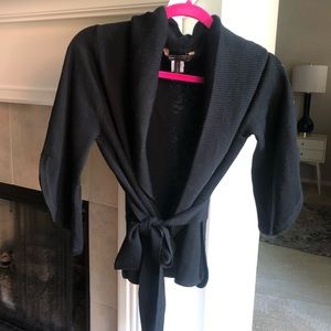 BCBG 100% merino wool, black wrap sweater